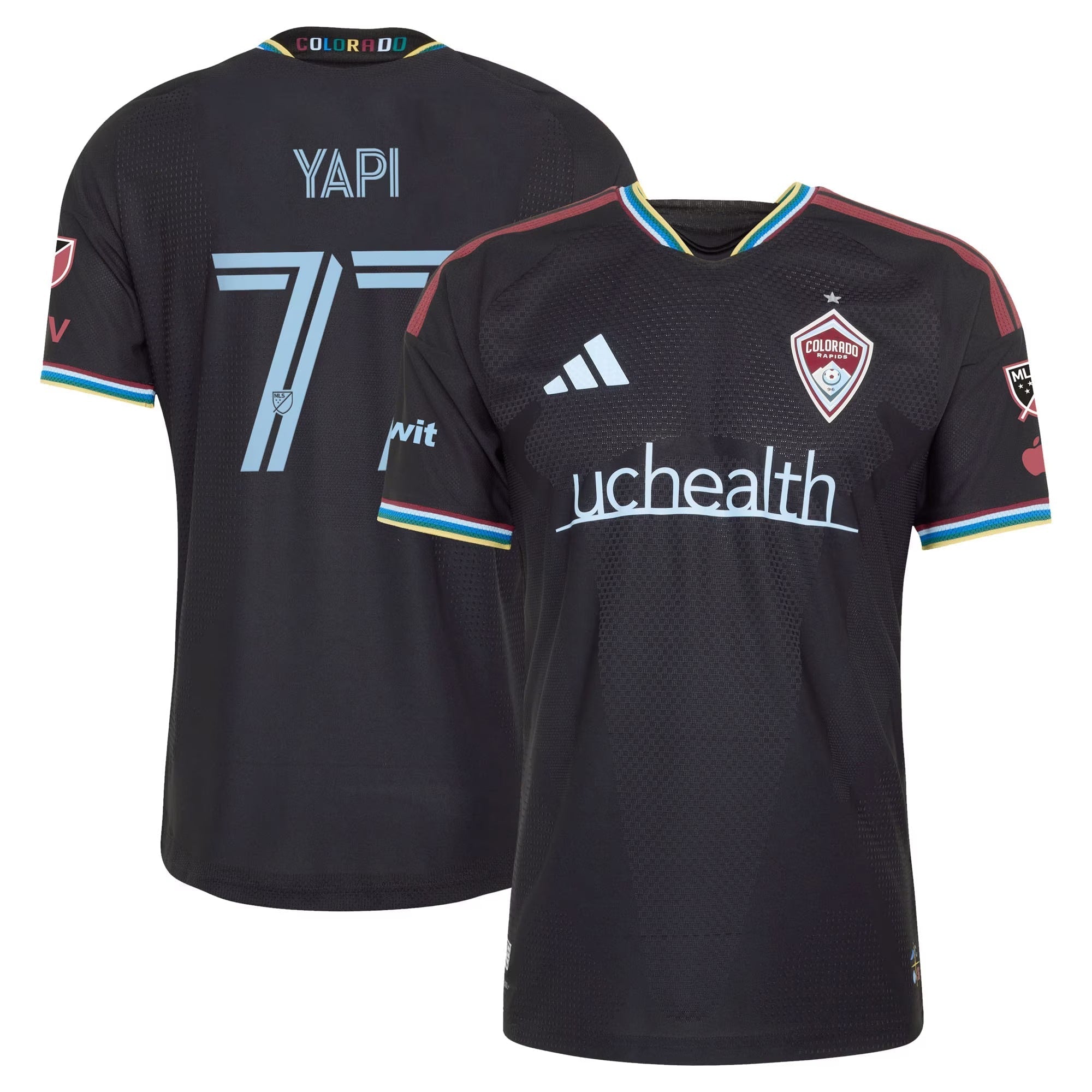 Colorado Rapids // adidas Darren Yapi #77 Official 2026 Colorful Colorado On-Field Patch Jersey – Black - Jersey Teams World