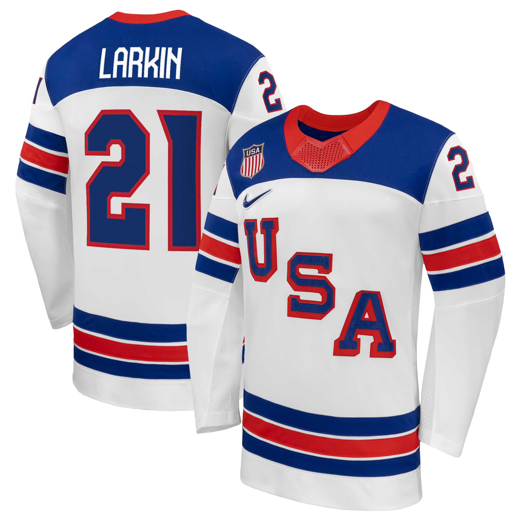 Dylan Larkin #21 USA Hockey 2026 Away Jersey - Nike White - Jersey Teams World