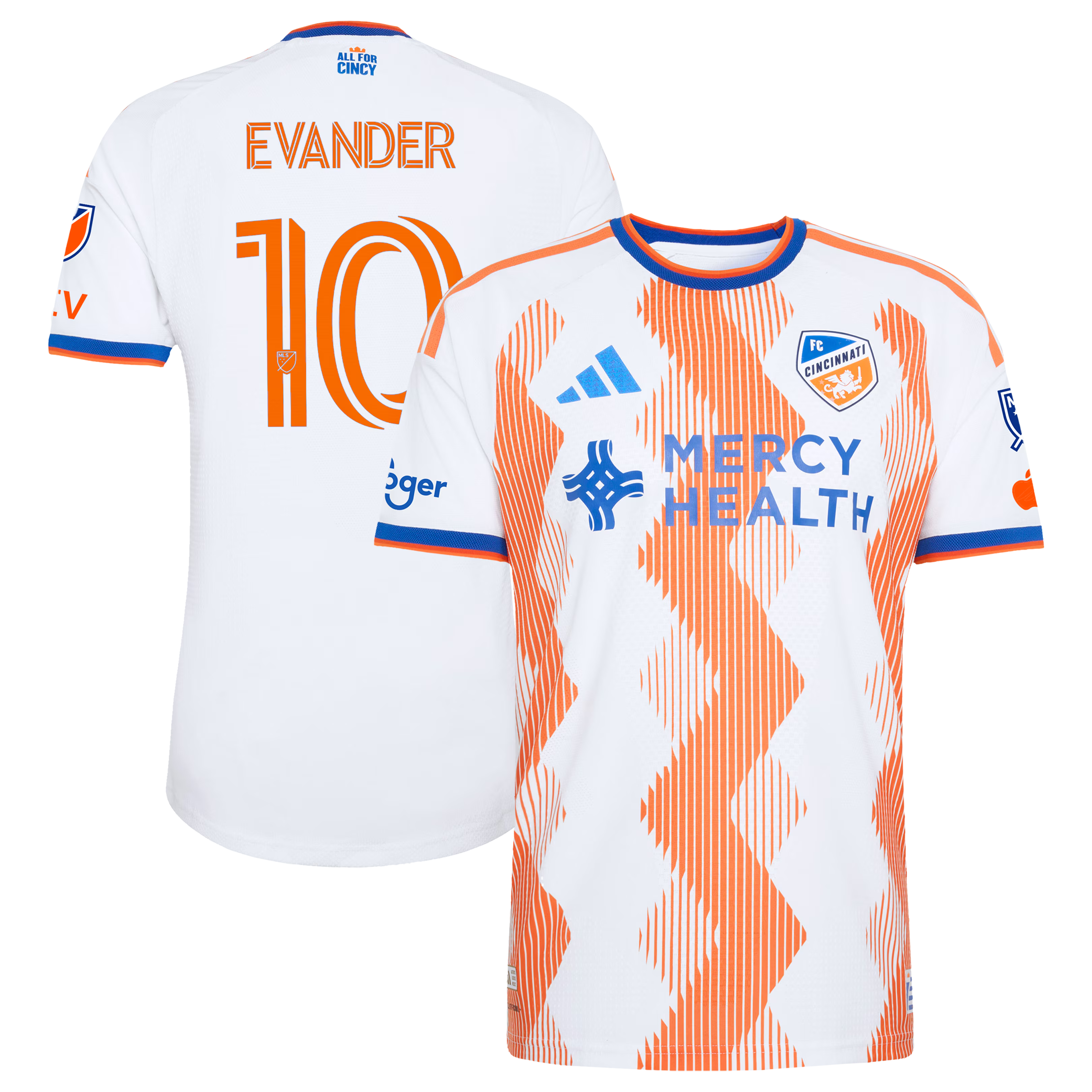 FC Cincinnati // adidas Evander da Silva Ferreira #10 Official 2026 The Seven Hills On-Field Patch Jersey – White - Jersey Teams World