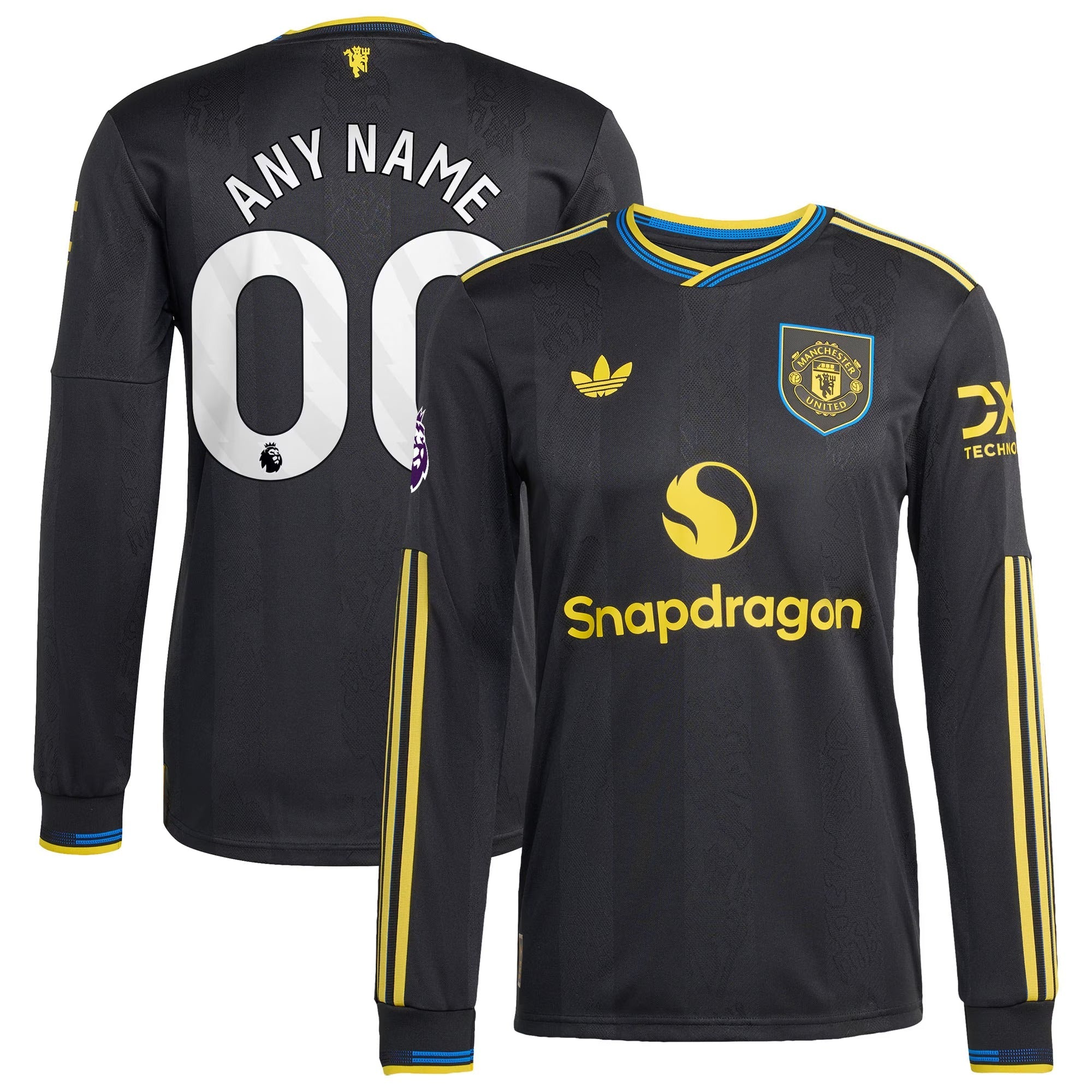 Manchester United adidas 2025/26 Third Long Sleeve Custom Jersey - Black