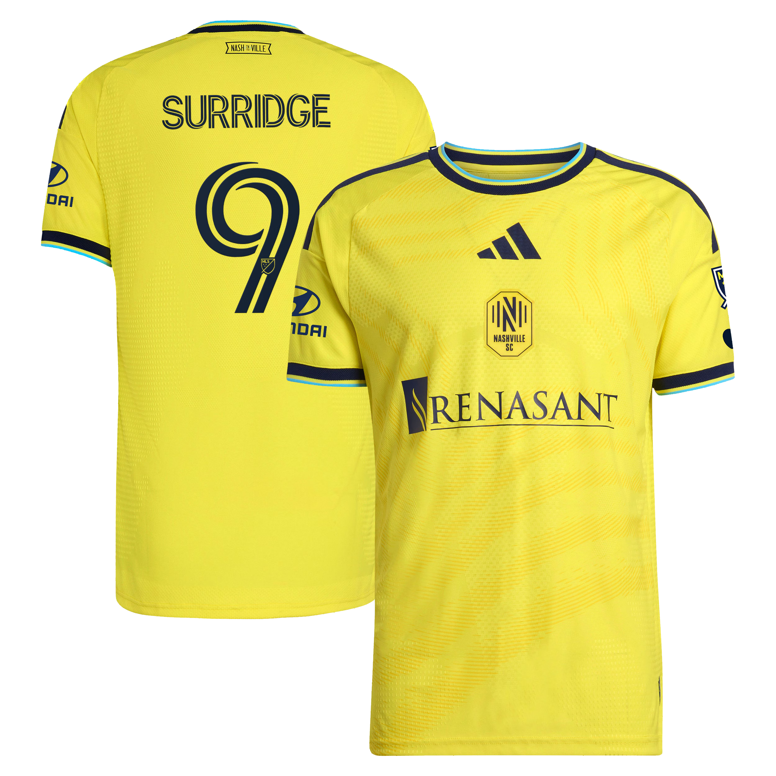 Nashville SC // Sam Surridge #9 Official 2026 The Reverb On-Field Patch Jersey – Yellow - Jersey Teams World