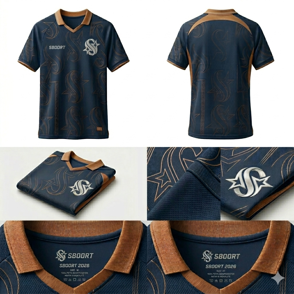 SBOORT Men’s Elite Series Soccer Jersey - Navy Blue & Copper Jacquard Athletic Shirt