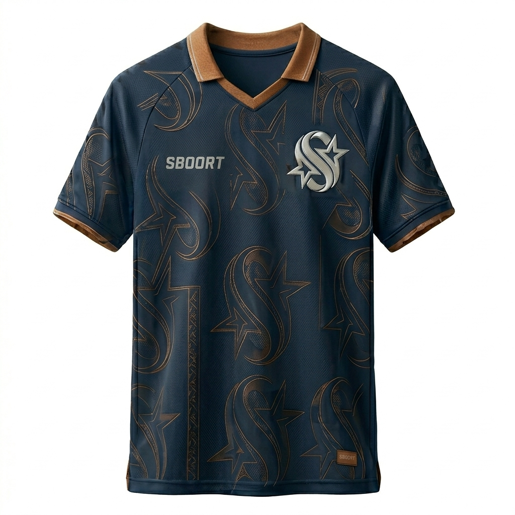SBOORT Men’s Elite Series Soccer Jersey - Navy Blue & Copper Jacquard Athletic Shirt