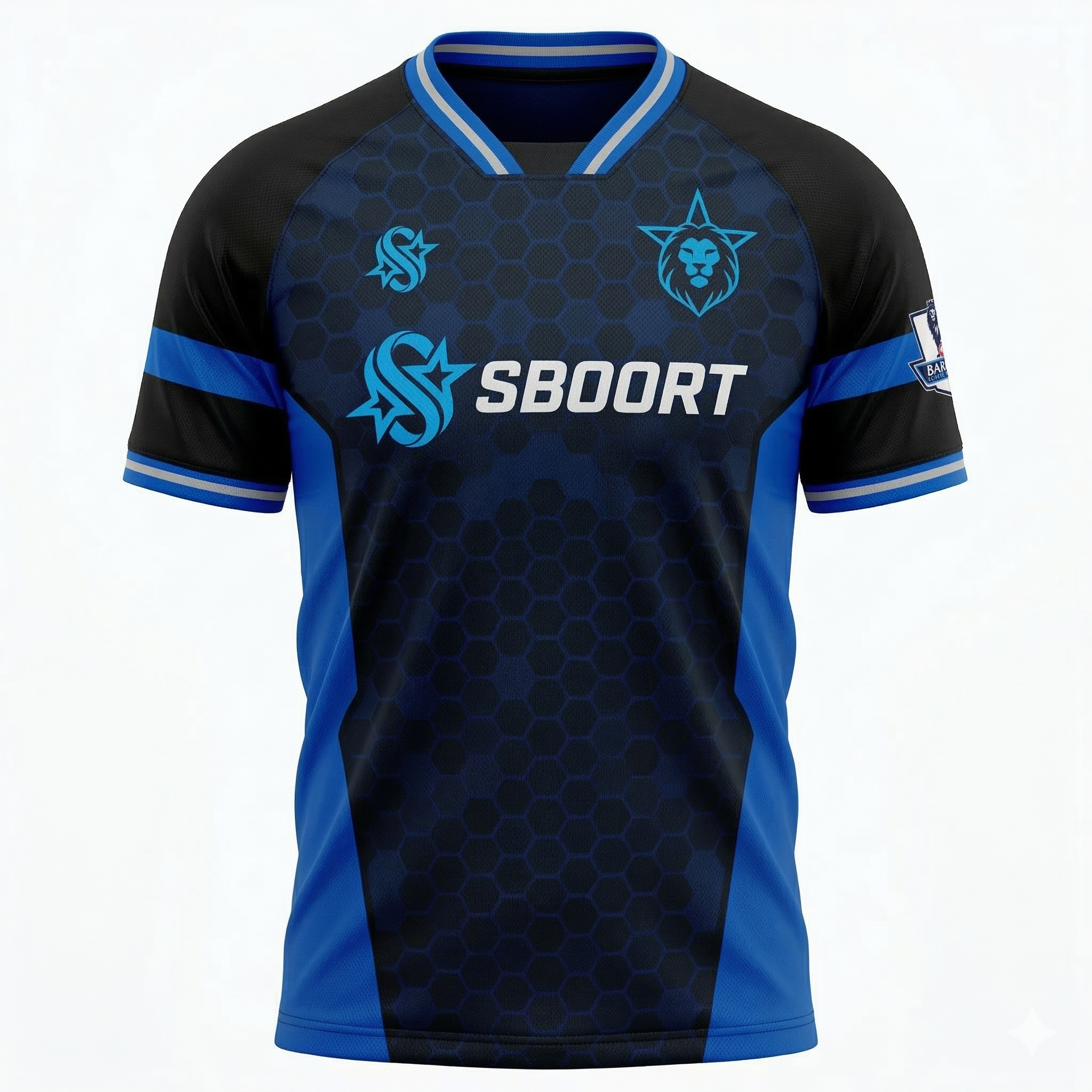 SBOORT Men’s Performance Soccer Jersey - Blue/Black Hexagon Pattern - Official Brand Apparel