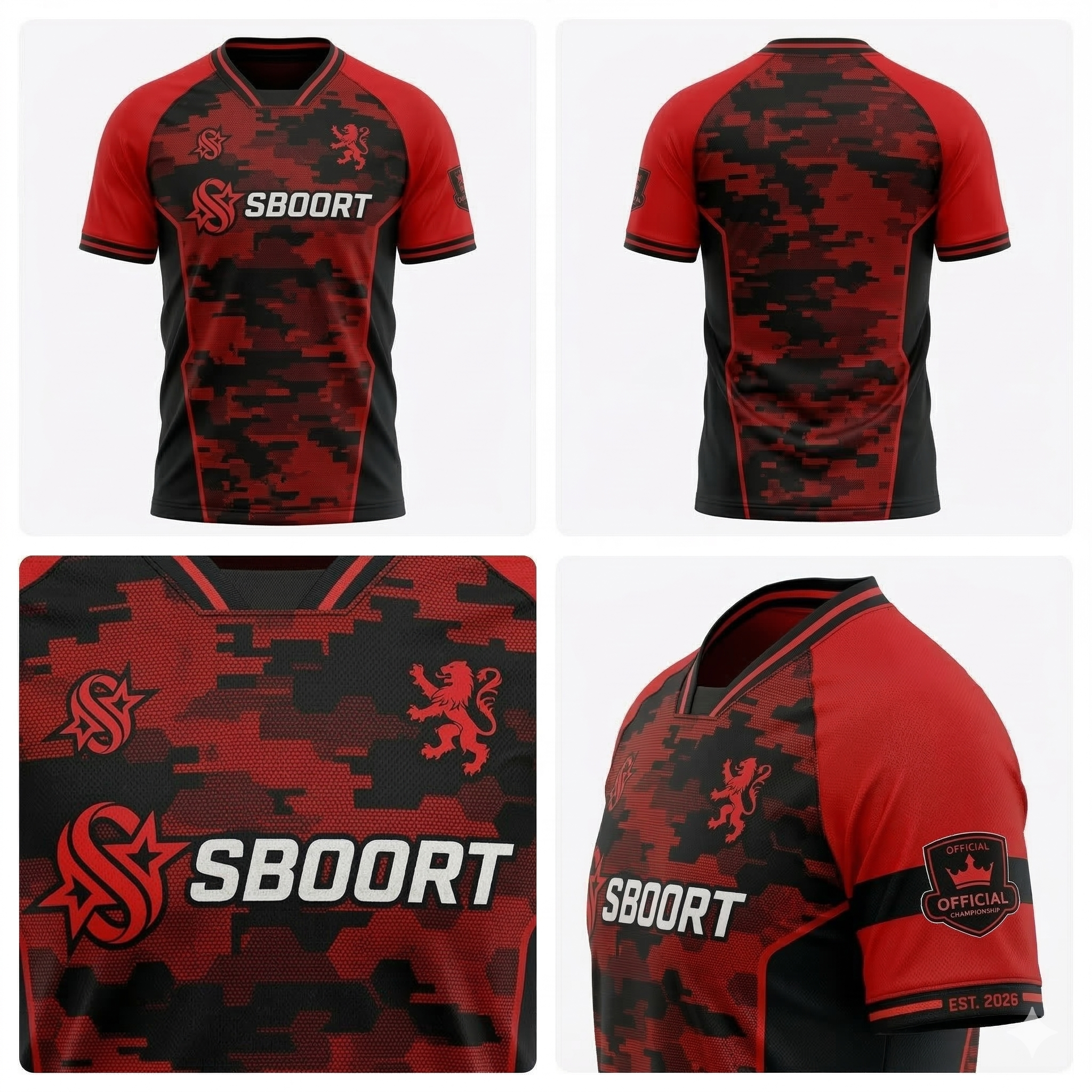 SBOORT Men’s Red & Black Digital Camo Soccer Jersey - Performance Athletic Fit