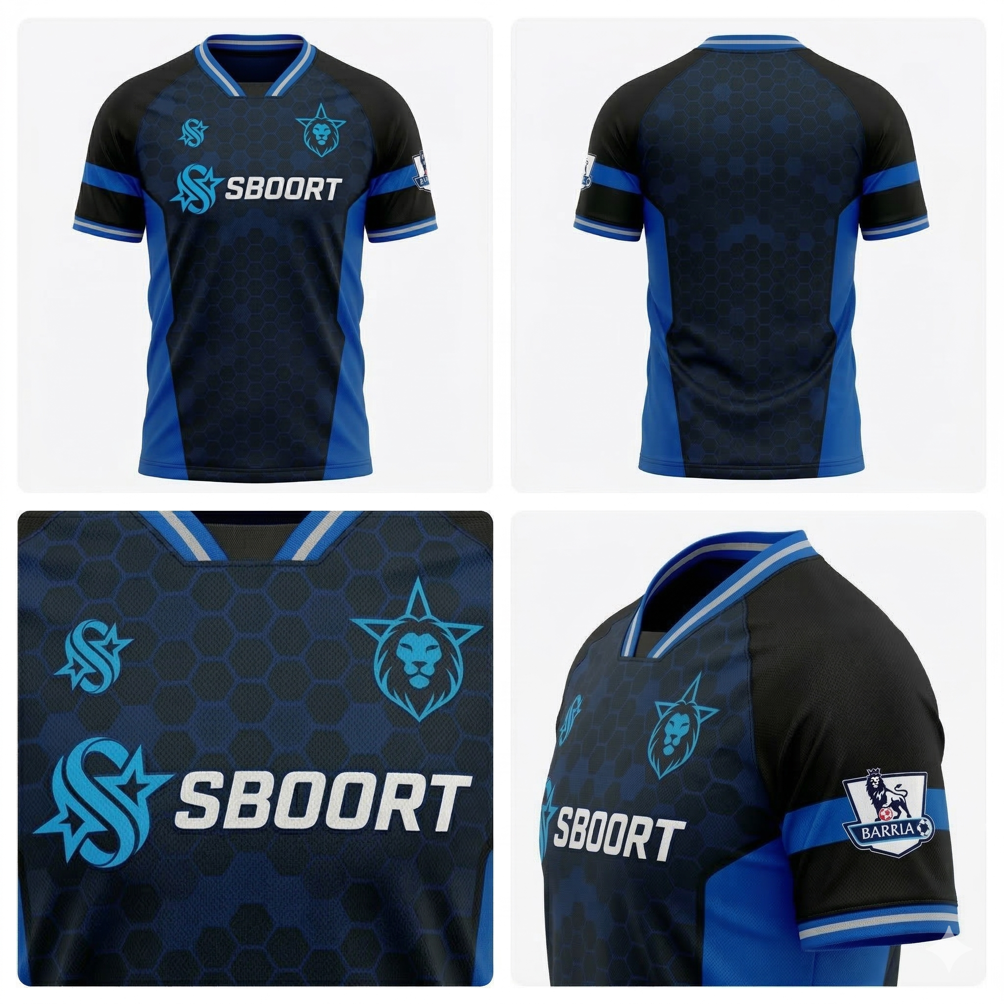 SBOORT Men’s Performance Soccer Jersey - Blue/Black Hexagon Pattern - Official Brand Apparel