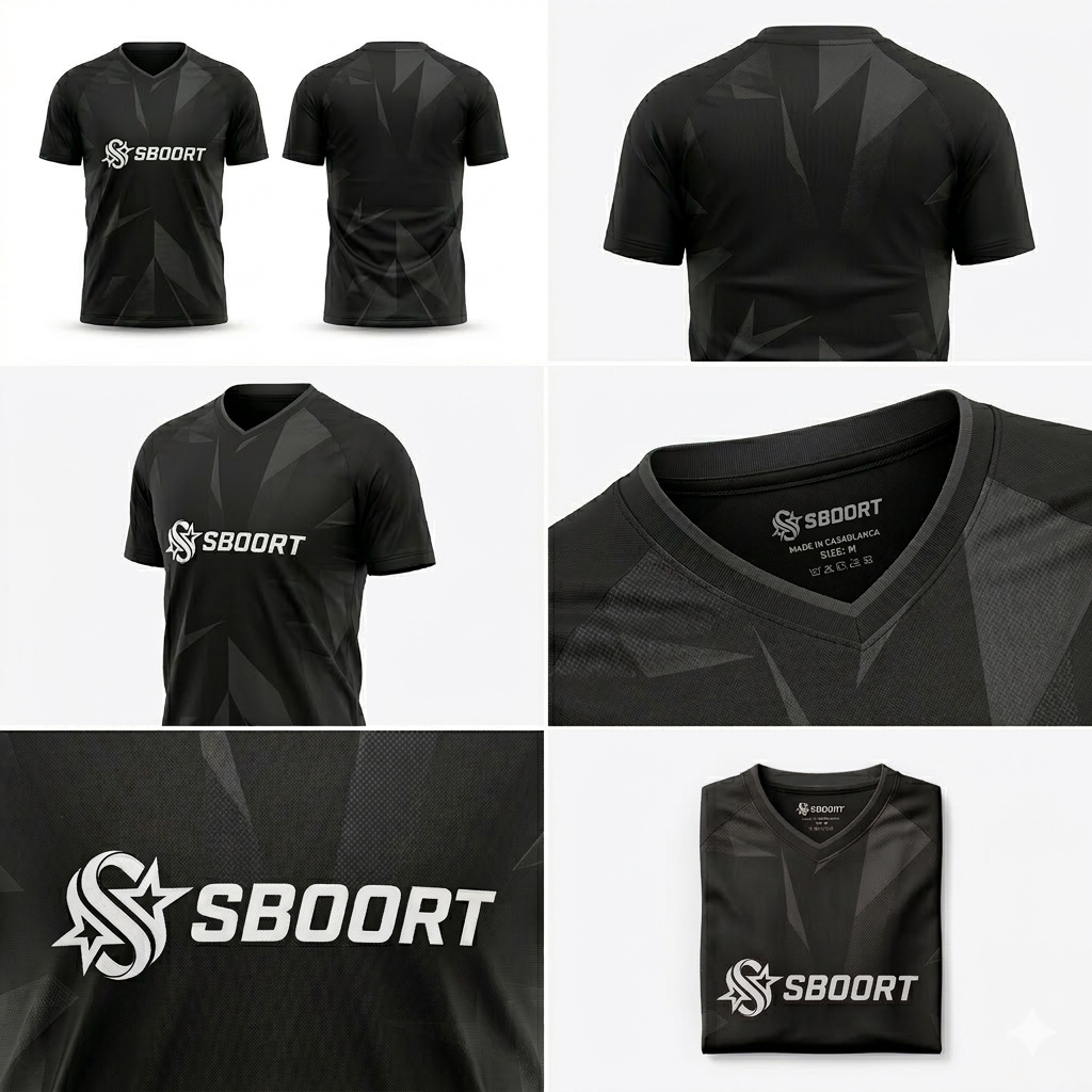 Sboort Black Geometric Performance Soccer Jersey – 2026 Edition – Men’s Athletic Fit