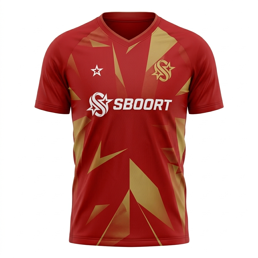 Sboort Red & Gold Striker Soccer Jersey – 2026 Edition – Men’s Athletic Fit
