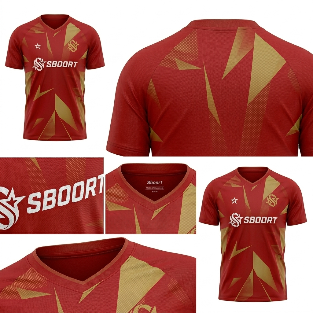 Sboort Red & Gold Striker Soccer Jersey – 2026 Edition – Men’s Athletic Fit