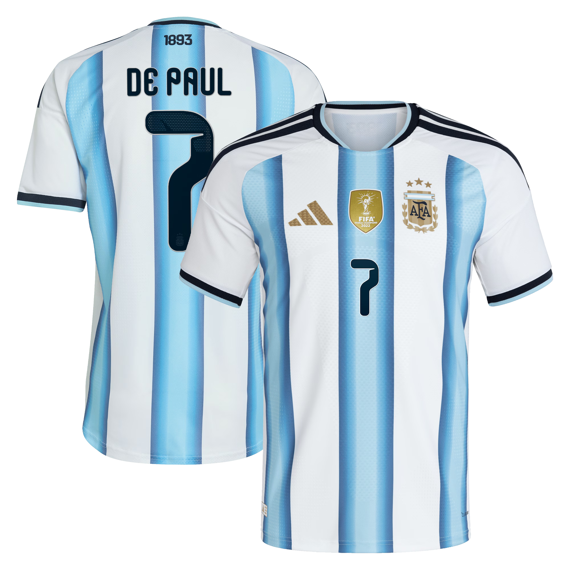 adidas Men's Argentina National Team 2026 Home Authentic Jersey - Rodrigo De Paul #7 (White/Light Blue)