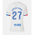 Back view of Lamine Yamal FC Barcelona away Nike jersey 23/24 in white with blue number 27 and sponsor logos