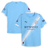 Manchester City 2025 home Puma jersey in sky blue with white diagonal stripes and Etihad Airways logo