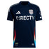 San Diego FC adidas 2025 jersey in navy blue with white and red accents and team and sponsor logos